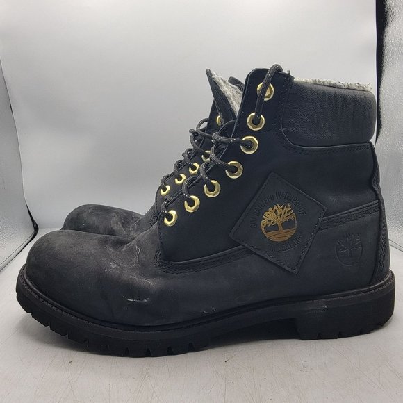 Timberland Premium Mens 12 Black 6 In Warm Lined Nubuck Waterproof Boots A2957 - Picture 5 of 13